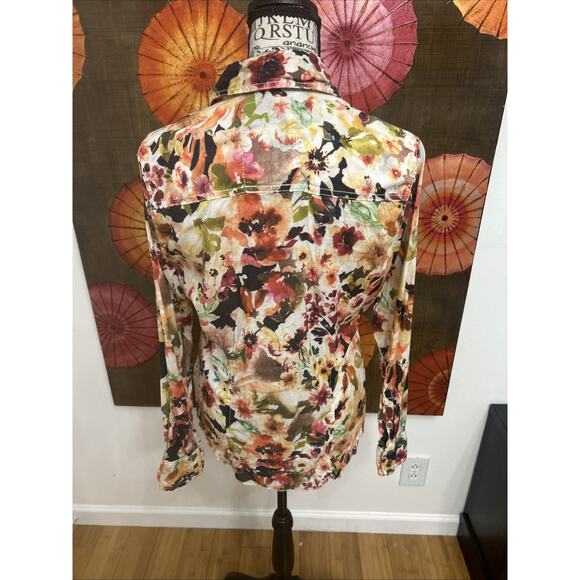 Cino Tuscan Floral Coral Button Down Shirt Watercolor Print Feminine Sz Small - Picture 4 of 7